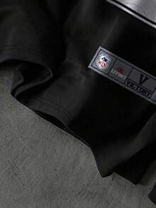 ROMWE MEN Prep Camiseta de manga larga con cuello redondo, patrón digital y a rayas en bloques de color para hombre - Negro - Ver 3
