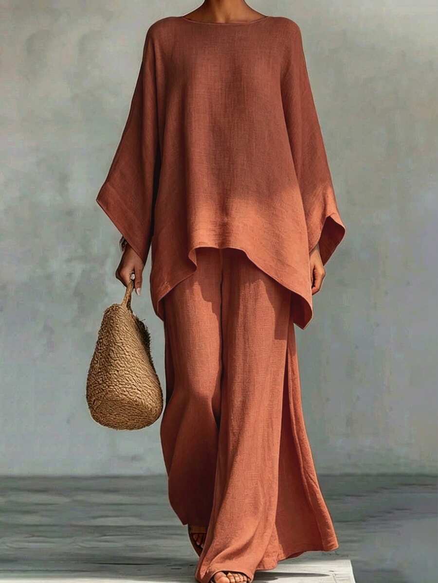 DAZY Set 2 Potong Kemeja Blus Longgar Wanita Musim Semi/Panas Warna Putih - Jeruk - View 1