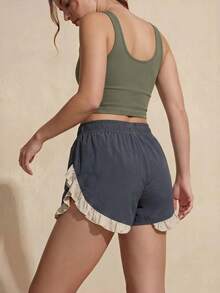 SHEIN Sports Y2K 荷葉邊運動短褲 高腰快乾跑步褲，適合女性，可愛時尚 - 深灰色 - 查看 6