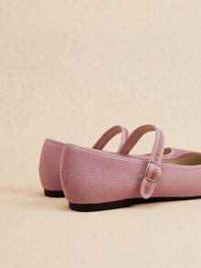 Rosivie Women's Retro Elegant Commuting Casual Contrast Trim Adjustable Buckle Flat Shoes - Pink. - View 9