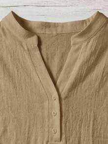 EMERY ROSE Casual Minimalist Camel Color Women's Shirt Suitable For Summer - Camel - View 3
