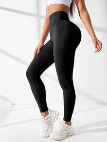 Easithlete 2 Stücke/Set schwarze nahtlose Hohe Taille Yoga-Leggings mit Bauchkontrolle und Po-Lifting, weiche bequeme Passform, geeignet für Workout, Laufen, Lässig, Yoga - Schwarz - Übersicht 6