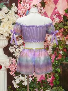 Spicy Aura 3pcs/Set Falda de Tul Iridiscente con Volantes Conjunto de Hada - Morado - Ver 7
