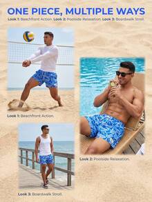 Manfinity VDAYZ Men's Casual Camouflage Print 2 Pockets With Lining Breathbale Beach Shorts, Holiday - Blue - View 6