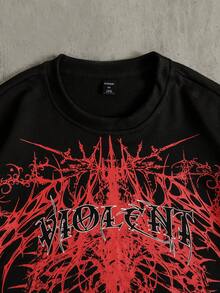ROMWE MEN Camiseta de hombre con bloques de color, patchwork y estampado gótico - Negro - Ver 5