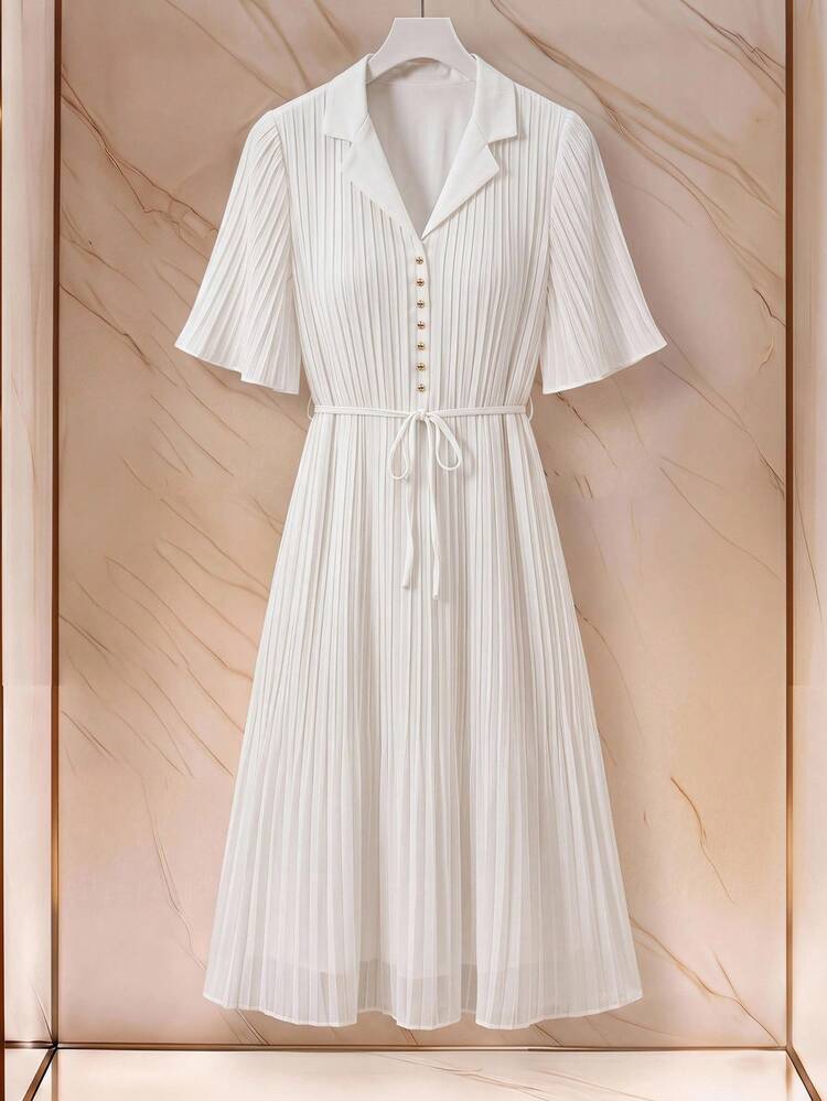Summer Elegant Solid Color Pleated Dress,Summer Dress,Going Out Dress,White Dress