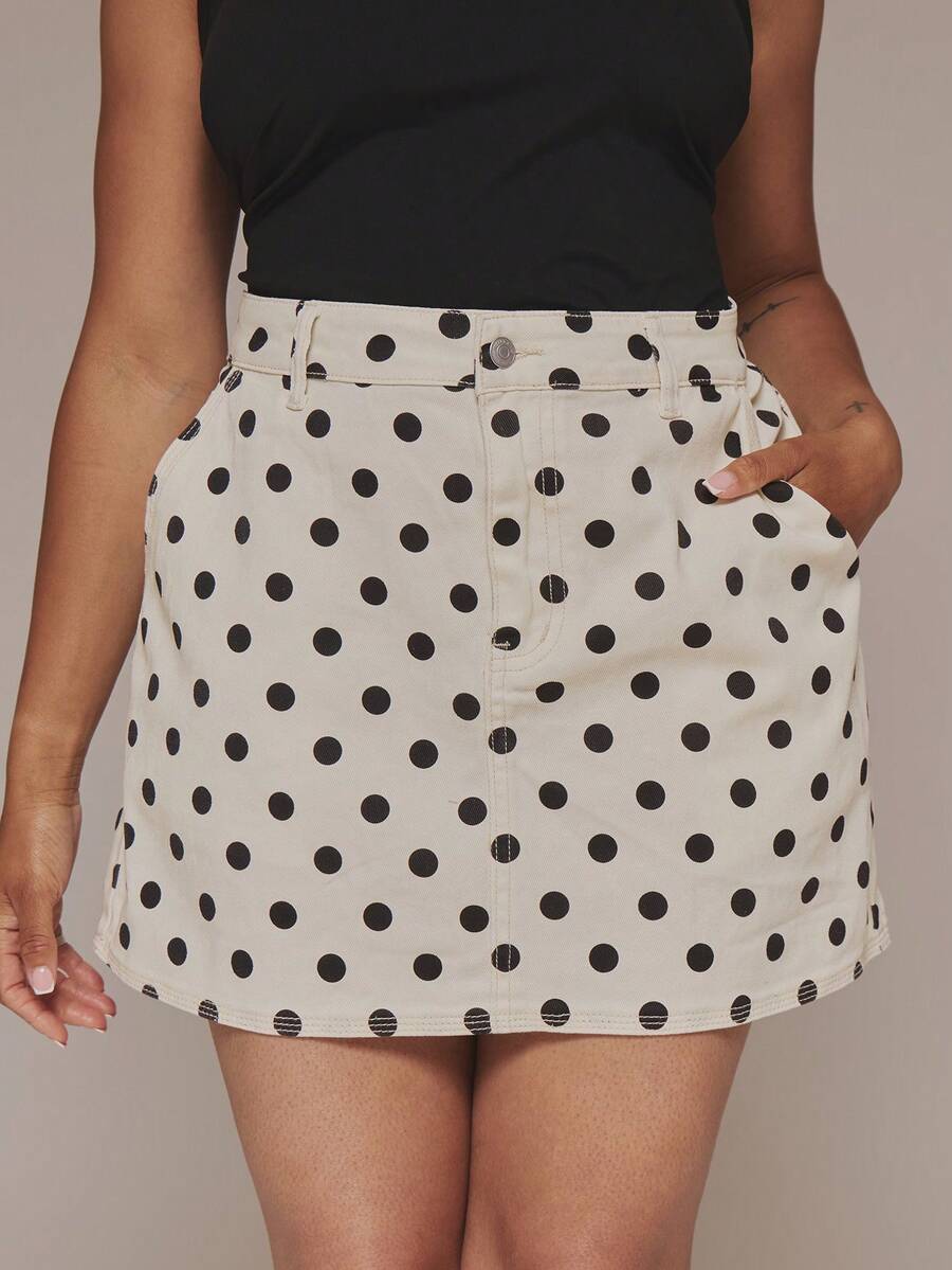 MUSERA Curve Polka Dot Denim Mini Skirt Spring Summer Vacation Holiday Casual Everyday Cute - Multicolor - View 1