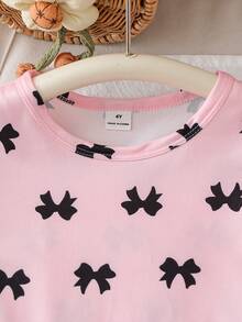 2pcs/Set Girls' Simple Fashion Pink & Grey Cute Cartoon Sheep Print Short Sleeve Long Nightgown Loungewear - Baby Pink - View 4