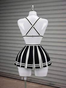 Fantasy Costume Fantasy Costume 5pcs/Set Sexy Cheerleader Letter Print Costume Set For Women - Black and White - View 7