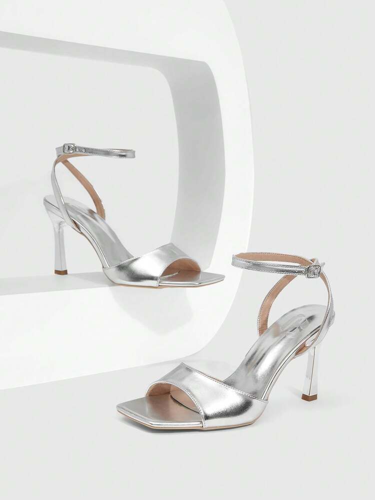 CUCCOO SZL Women Shoes Spring And Summer New Silver One Piece Peep Toe Ankle Strap Women's High Heel Sandals Fashion Comfortable Versatile Sexy Party Women's Sandals Peep Toe Sandals Summer Shoes