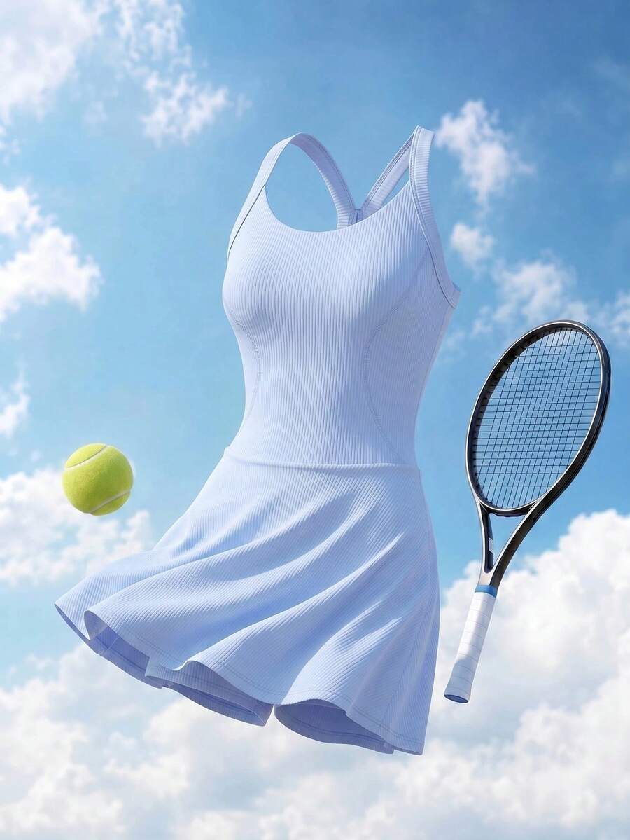 SHEIN Cheerettes Women's Minimalist Solid Color Racerback Waist Cinched Casual Sports Dress