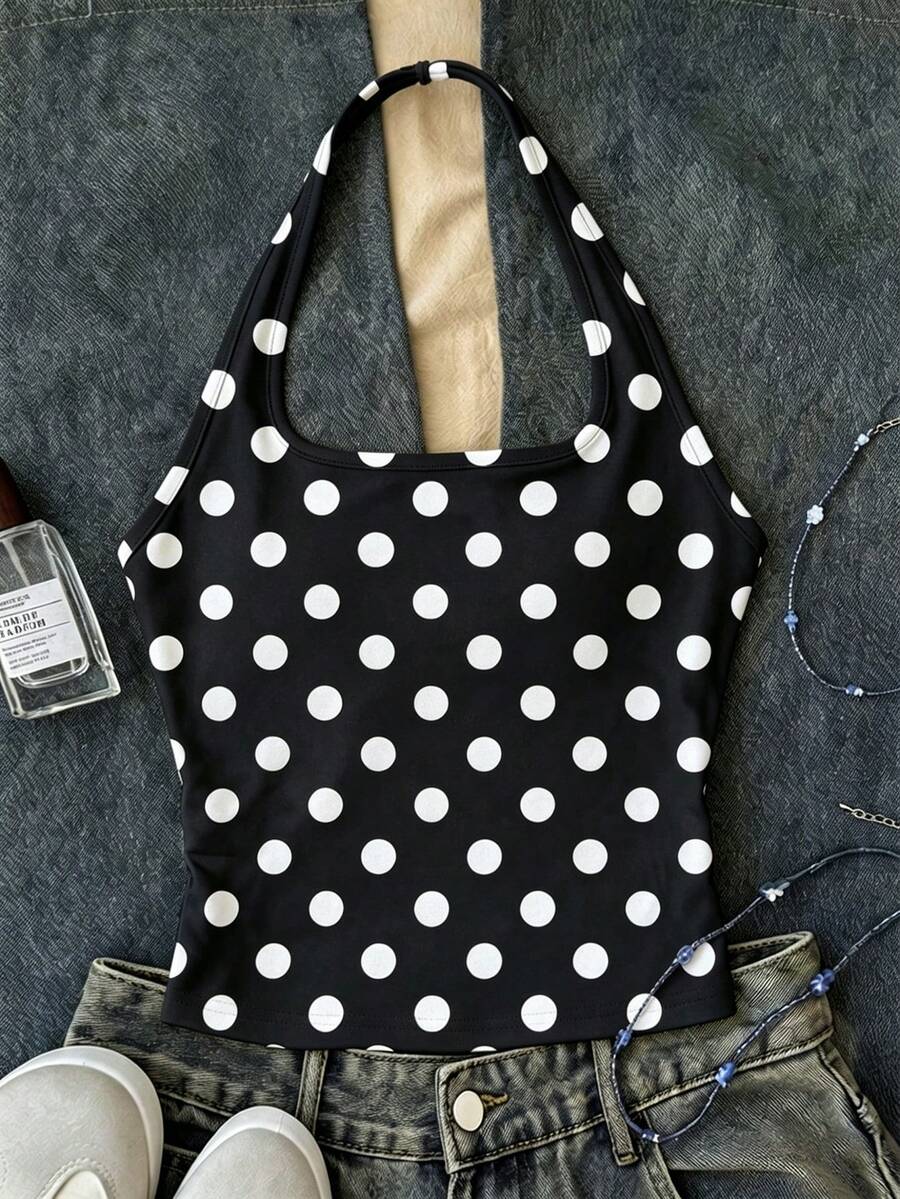 Tween Girls Black Long Casual Halter Neck Top, Slim Fit Tank Top Suitable For Summer - Multicolor - View 1