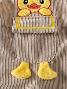 SHEIN Playful Pals 男嬰 0-3 歲 春/秋 卡其色字母刺繡燈芯絨連身褲，適合外出、購物、休閒、生日派對 - 卡其色 - 查看 7