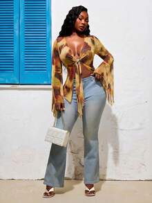 Radiana Plus Size Women's Butter Yellow Pleated Casual Sexy Versatile Daily Outing Top Party Vacation Cocktail Going Out Summer - Orange - View 6