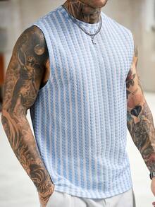 Manfinity RSRT Men's Striped Colorblock Casual Versatile Daily Outing Top, Holiday - Blue - View 4