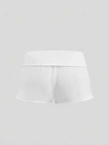 SHEIN EZwear 休閒簡約粉色花卉印花圖案女款短褲，適合夏季 - 白色 - 查看 6