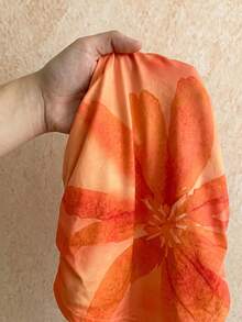 Plus Size Women's Vacation Floral Print One Shoulder Sleeveless Asymmetrical Hem Top Beach Vacation Burnt Orange Summer Filipiniana - Burnt Orange - View 3