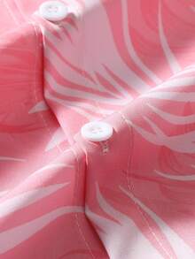 Manfinity Homme Men's Vacation Casual Botanical Print Shirt And Shorts 2 Pieces Set - Pink - View 6