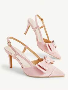 CUCCOO CHICEST Pointed Fashion Bow Satin Wedding Elegant Sexy Hollow Word With Pink High Heels - Pink - View 5