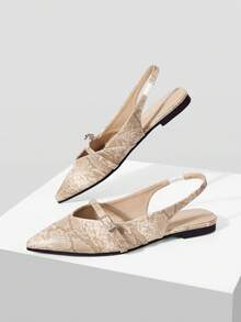 Mnmlis Ladies Commuter Fashion Metal Buckle Animal Pattern Snake Pattern Comfortable Soft Bottom Pointed Flat Bottom Shoes - Apricot - View 5