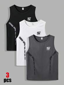 SHEIN 青少年男孩休閒簡約無袖背心，適合夏季日常穿著、運動、出遊、學校、派對、節慶、拍照 - 彩色 - 查看 4