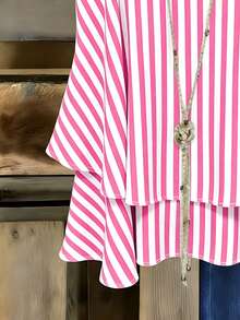 EMERY ROSE Women's Woven Pink And White Casual Cute Beachwear Vacation Summer Top - Pink - View 4