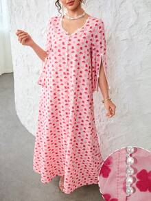 Yasmyna V领珍珠缎带拼接印花宽松修身优雅浪漫女式碎花连衣裙 - 彩色 - 查看 4