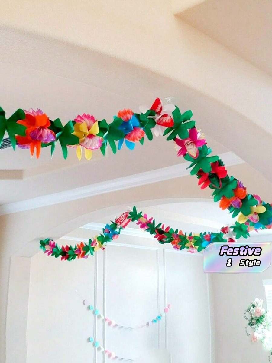 1pc Hawaiian Flower Garland Colorful Ribbon Party Decoration,Christmas - multicolor - View 1