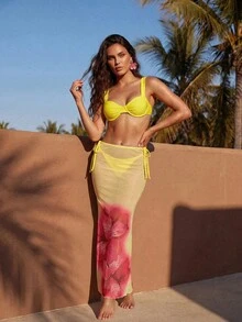 Anewsta 女款夏季海灘素色抓皺比基尼三角泳褲兩件式泳衣套裝附裙子 - 彩色 - 查看 5
