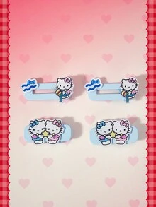 HELLO KITTY AND FRIENDS | SHEIN 4Pcs Sanrio Blue Wavy Edge Cute Kitten Square Tip Clip Seamless Hairpin - Multicolor - View 1