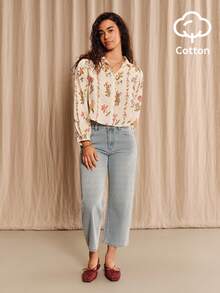 lacRébo Light Blue Washed Mid-Waist Slim Straight Ankle-Length Jeans - Light Wash - View 3