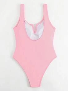 Swim Basics Women's Solid Color One-Piece Swimsuit, Suitable For Beach Vacation, Pool Party Coral Peach Summer Sexy - Pink - View 2
