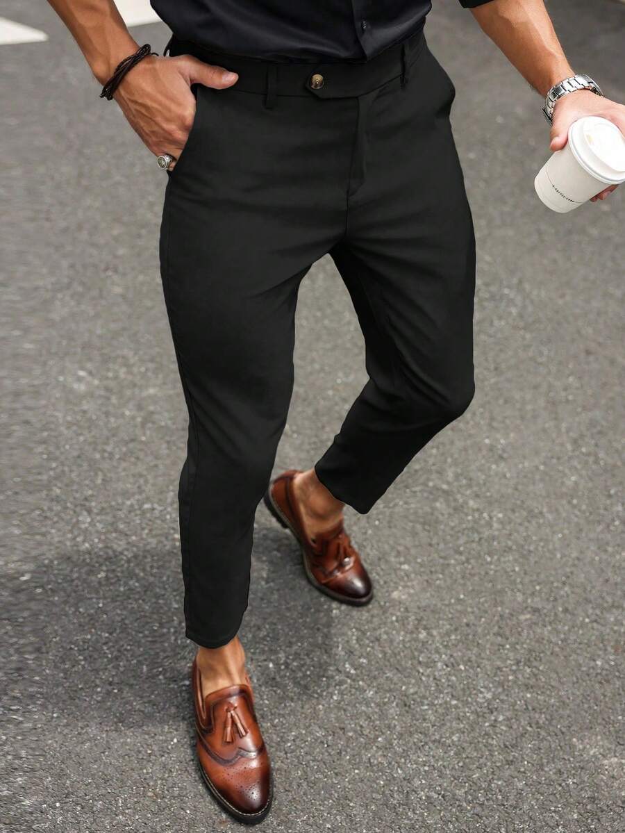 Manfinity Mode Men's Solid Color Minimalist Casual Black Formal Pants, Old Money Style, Ceremony - Black - View 1