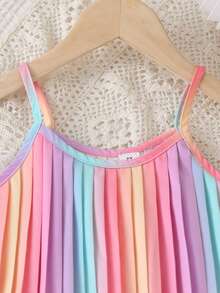 SHEIN Elladie kids 少女款撞色寬鬆百褶細肩帶洋裝 - 彩色 - 查看 4