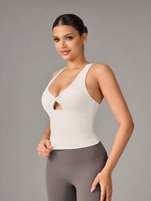OutZeal Áo vest top nữ dạng bra thể thao tập luyện yoga, nhanh khô, mềm mịn như bơ, có đệm ngực rời, lưng racerback - Màu Khaki - Xem 8