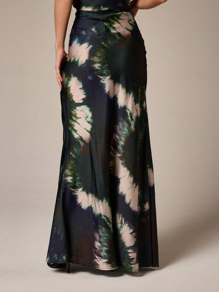 AiiRZ Women's Tie Dye Maxi Skirt With Flowing Silhouette Abstract Watercolor Pattern High Waisted Long Flowy Boho Festival Skirt