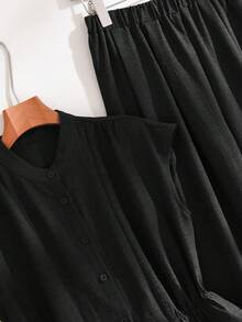 Rusticease 2 Peças Conjunto Feminino de Top Sem Mangas com Gola Redonda Sólida e Calça com Estampa Floral, Roupa Casual de Férias, Conjuntos de Roupas Femininas - Preto - Visão 5
