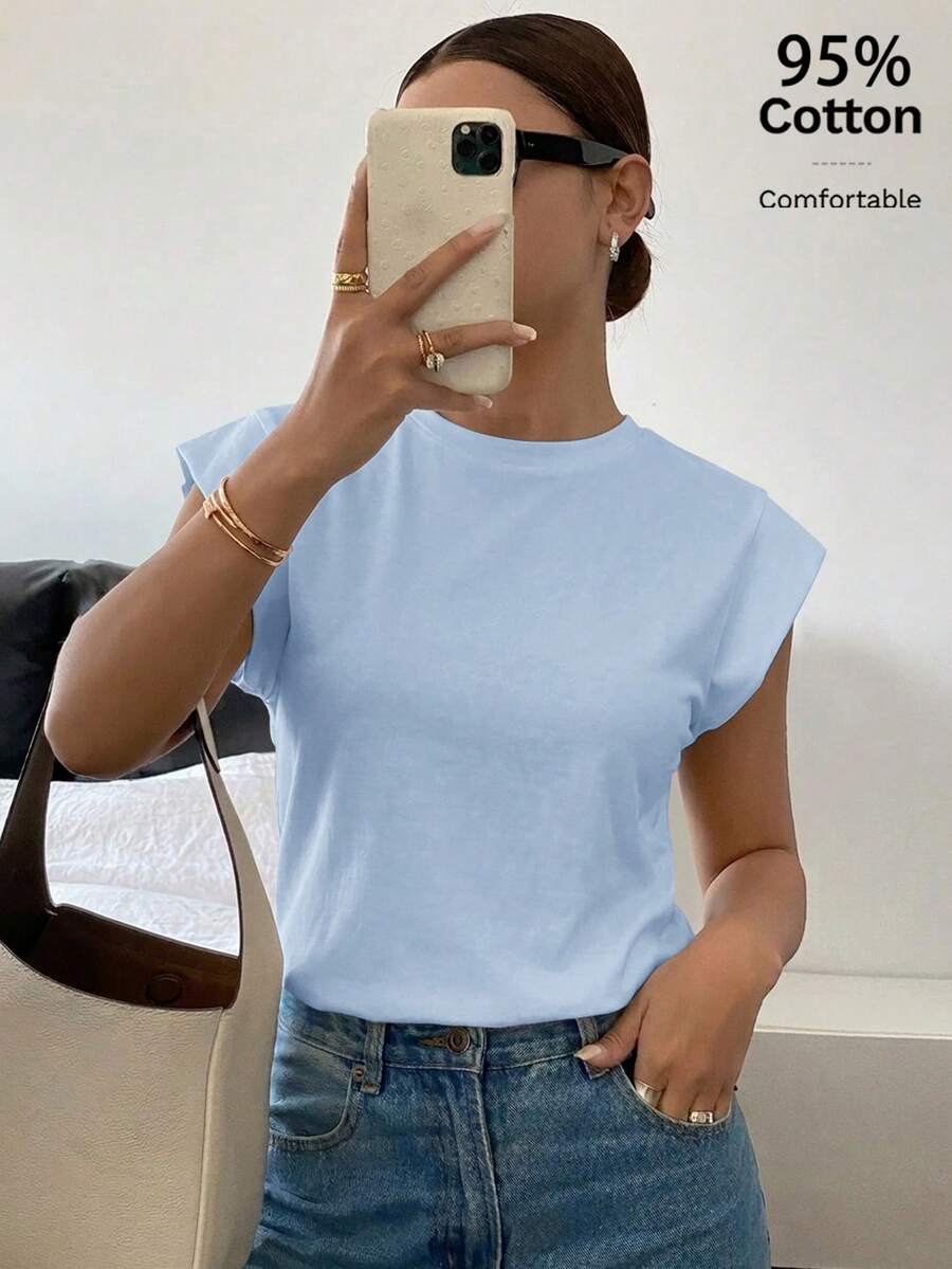 Siren Gaze Casual Simple Light Blue Women's T-Shirt Suitable For Summer - Blue - View 1