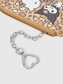 HELLO KITTY AND FRIENDS | ROMWE | ROMWEY2k 復古豹紋 Kitty 皮革愛心掛繩便攜迷你收納卡夾鏈條吊飾包 - 黃色 - 查看 4