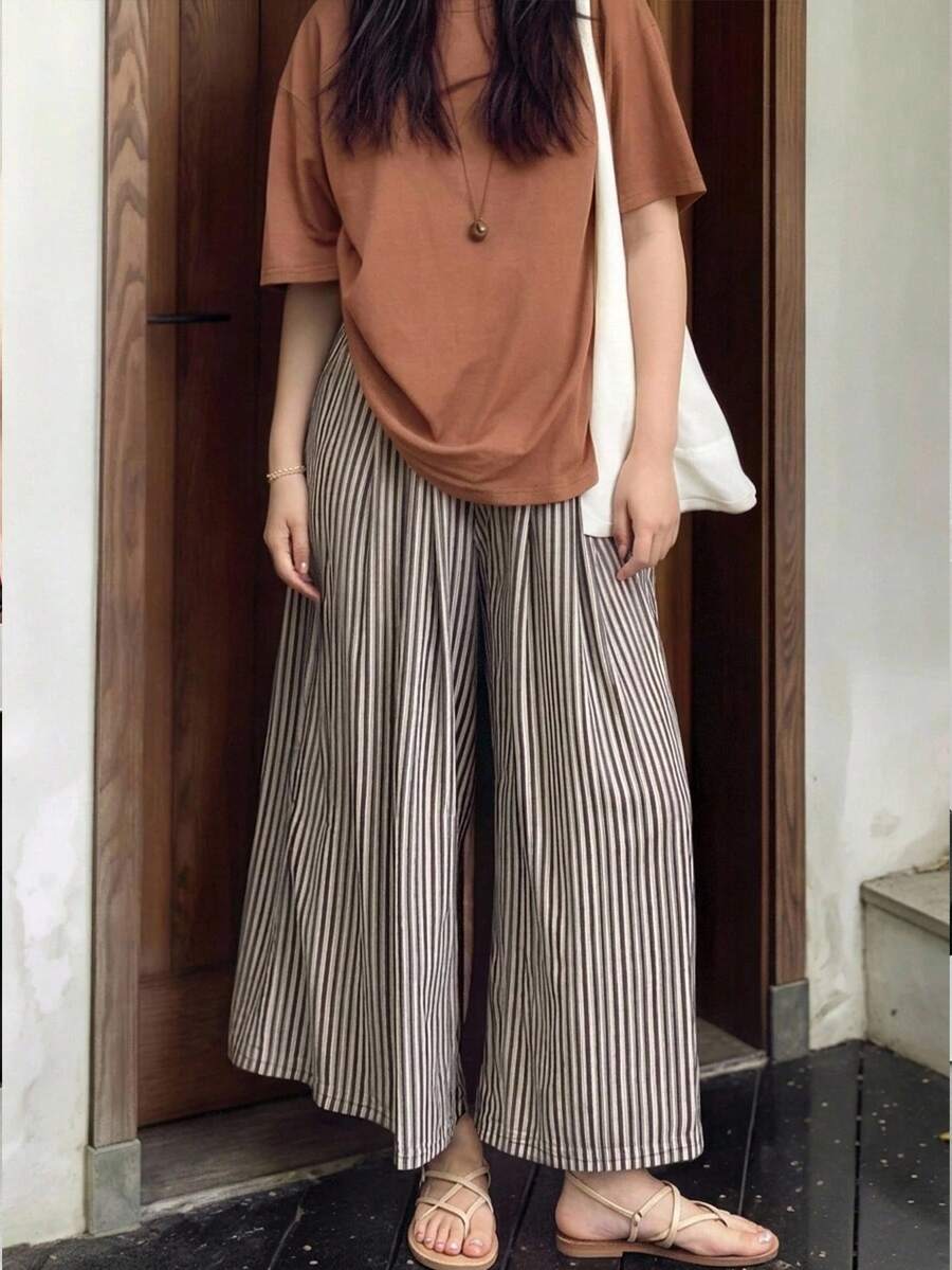 DAZY Women's Striped Pocket Casual Loose Vacation Pants Vacation Beige Autumn - Black - View 1