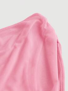 SHEIN MOD Summer Solid Color Mesh Transparent Off-Shoulder Apricot Tank Top - Pink - View 4