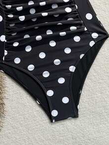 Swim Vcay Women's Polka Dot Halter One-Piece Swimsuit, Suitable For Beach Vacation, Pool Party, Beach Party - Black - View 6