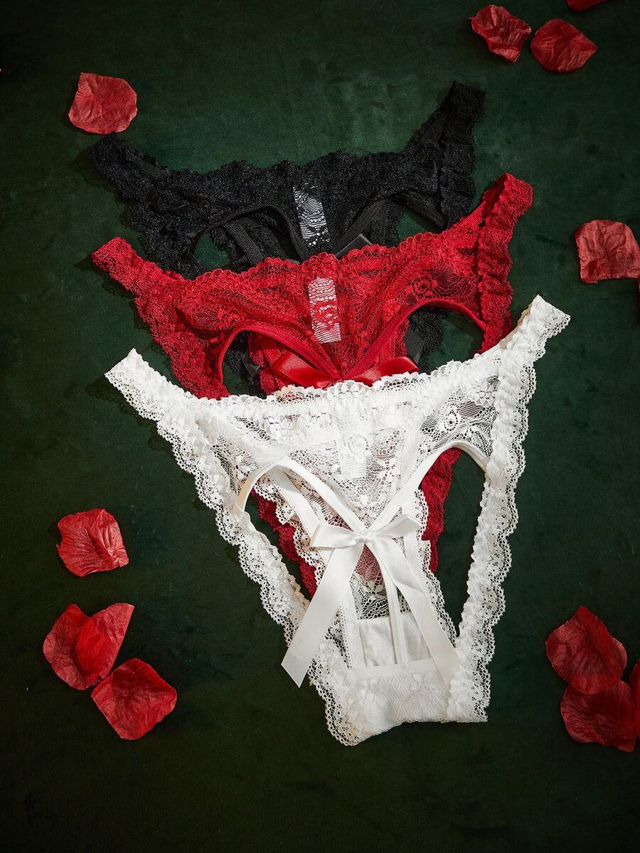 SpicyHot 3 buah celana dalam segitiga pinggang rendah renda aneka warna untuk wanita. - MultiWarna - View 1