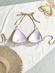 SHEIN Swim Women's Bikini Top With Baker Chain Decoration,Summer Beach - Khaki - View 5