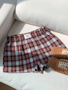 Comfortcana 夏季復古70年代格紋女款短褲，休閒海灘生日節慶優雅Y2K派對儀式短褲 - 紅色 - 查看 4