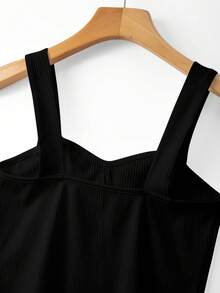 SHEIN Franclia 女款針織素色對比金屬鈕扣開衩下擺春夏季休閒短版背心上衣 - 黑色 - 查看 4