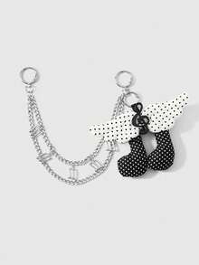 ROMWE Anime 1 Korean Simple Black And White Polka Dot Wing Sound Symbol Silver Note Handmade Chain DIY Keychain Bag Pendant, Women's Daily Wear Holiday Gifts - Black and White - View 10