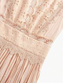 MOTF PREMIUM VESTIDO CON CUELLO EN V DE ENCAJE Y PATCHWORK, PRIMAVERA/VERANO - Sugar Pink - Ver 6