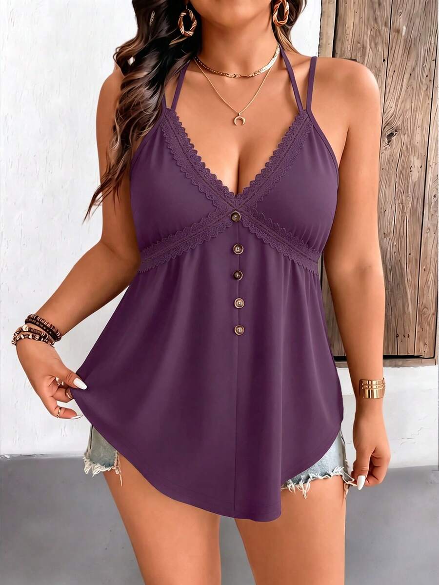 Breezaya Plus Size Women Casual Spaghetti Strap Camisole - Purple - View 1