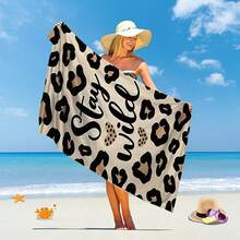 1 Peça Toalha de Praia de Microfibra Extra Grande & Ultra Macia - Estampa de Leopardo "Stay Wild", Secagem Rápida, Super Absorvente, Leve, Sem Areia, Ideal para Praia, Piscina, Camping & Viagem, Presente de Dia dos Namorados, Essencial de Praia | Design Inspirador - Caqui - Visão 2